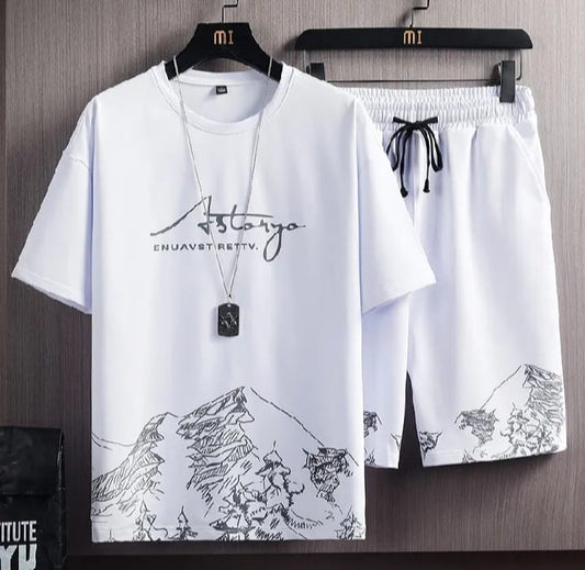 White mountains digital Printed Summer T-Shirt and short Tracksuit for mens